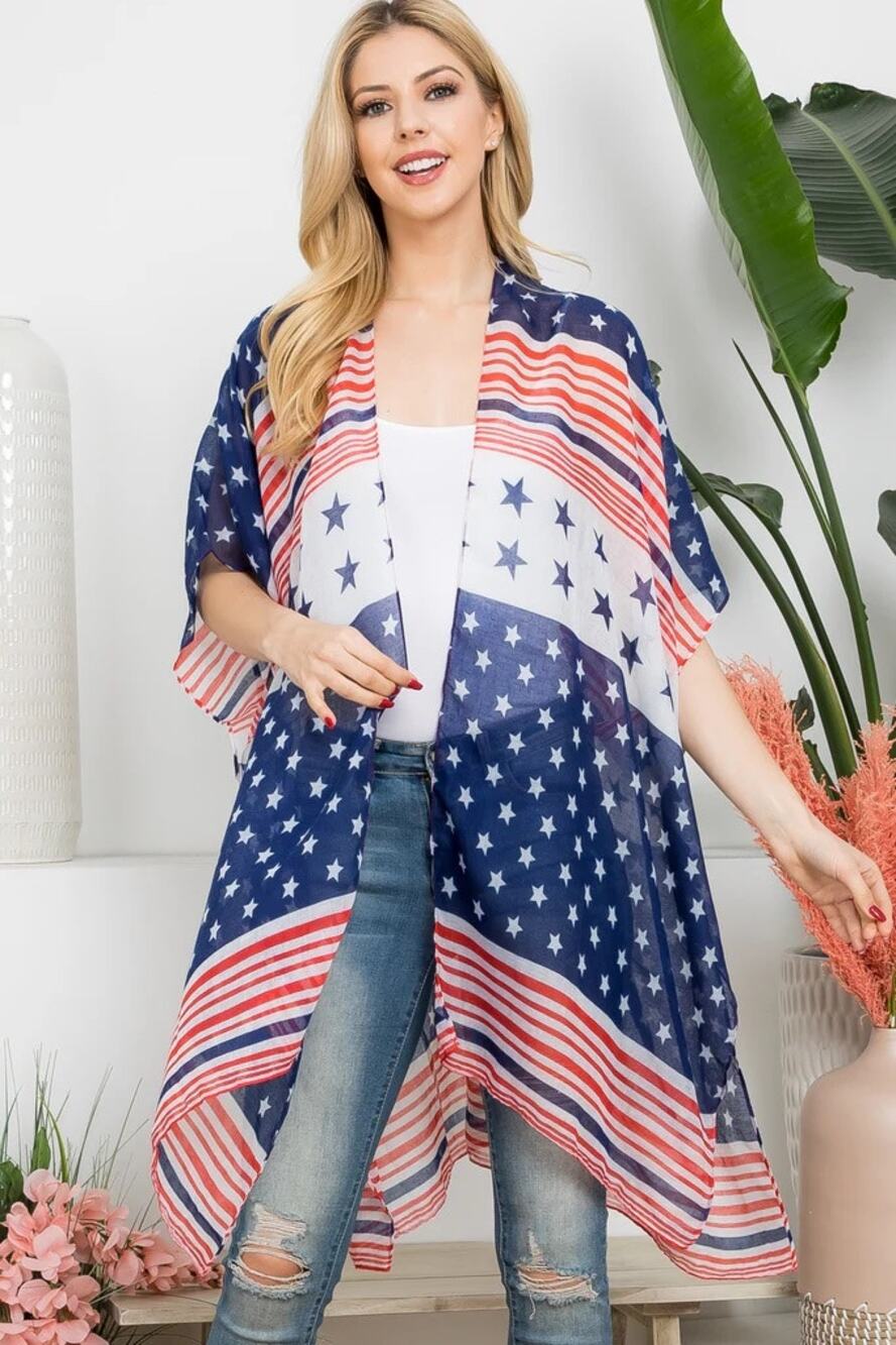 American Flag Patriotic Open Front Kimono